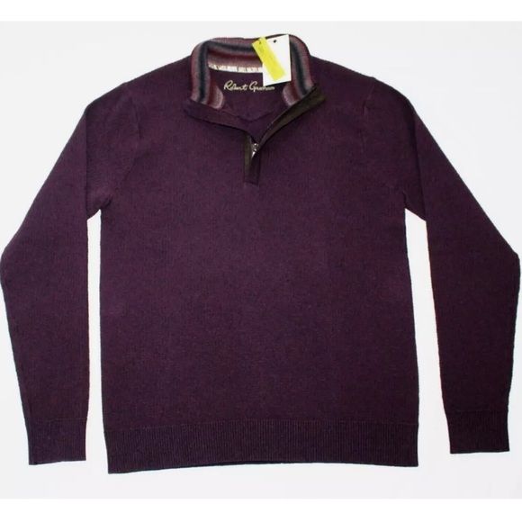 ROBERT GRAHAM Brennand  Blackberry Zip Neck Pullover Sweater Small $228 - NWT - Picture 1 of 12